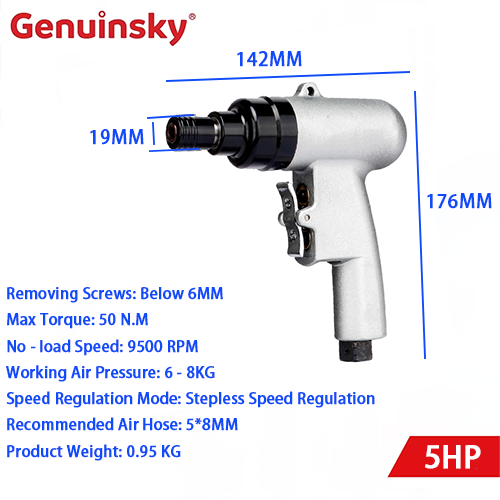 Genuinsky-tuotemerkkipistoolin tyyppinen pneumaattinen ruuvitaltta 5 hevosvoiman mallin luotettava työkalu teollisuuskentällä